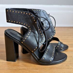 Senso Black Leather Sandals Heels Open Toe Studded Summer Size 7.5